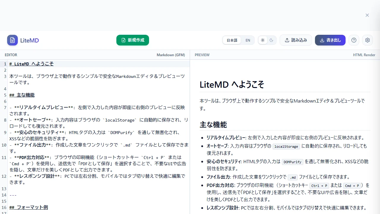 LiteMDの画面